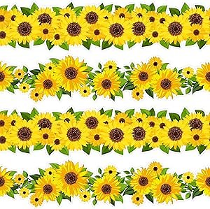 Sunflower Border Fall Bulletin Board Classroom Decor Sign Sunflower Garland Die Cut Border with Leaves for Baby Shower Party Decor (78.8 Ft, Warm Style)