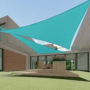 ECOOPTS 20'x20'x20' HDPE Sun Shade Sail Triangle Canopy Shades for Outdoor Patio Pergola Cover Fabric Blockage 95% UV Resistant(Turquoise)