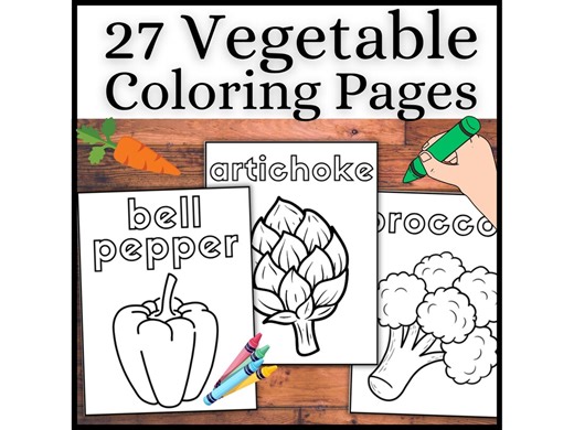 27 Vegetable Coloring Pages With Names, Printable Simple Veggie Coloring Sheets, Vegetable Coloring Book, Kindergarten Healthy Eating, ESL - Etsy