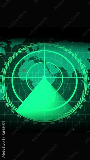 Green Radar Screen with World Map and Red Target Indicators display earth animated