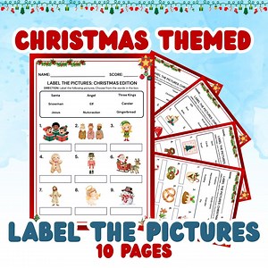 Christmas Label the Pictures Activity Book | 10 Page Printable Worksheets | Kids Vocabulary Builder | Preschool Kindergarten - Etsy