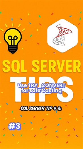 AI Coding Tricks & More! on Instagram: "How TRY_CONVERT Makes SQL Safer and Easier! Elevate your SQL Server programming skills with this essential tip! This video demonstrates how to use "safer casting" by applying TRY_CONVERT in your queries. Gain a solid understanding of SQL Server functions and enhance your T-SQL development with this tutorial. It focuses explicitly on how TRY_CONVERT in SQL can help prevent errors and ensure smooth data conversions. Discover valuable SQL tips to make your da