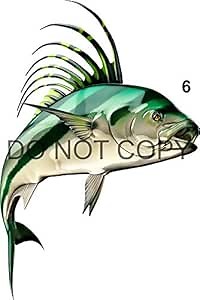 Rooster Fish Beautiful Fish Decal | Fishing Decal for Boat, Car, Vehicle, Truck Etc. | Waterproof Vinyl Sticker | Many Sizes & Styles Available | 12" to 40" by Digital Fish Art (Medium, Position 6)