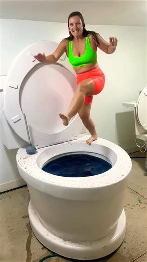 SUPER HIGH JUMP into Worlds Largest Toilet Black Pool in Slow Motion BIGSPLASH#shorts