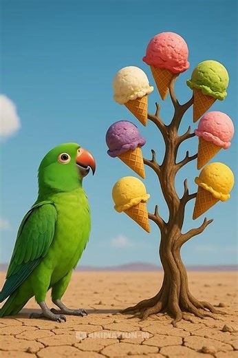 Parrot Plants an Ice Cream Tree in the Desert 🍦🦜 | Funny AI Animation | Cute Animal Short #short
