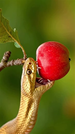 Golden Snake’s Perfect Bite on Mini Apple Tree | Ultra-Realistic 4K Macro #asmr #snake #miracinonyx