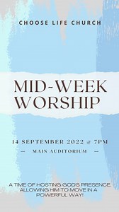 18 reactions | Join us for our quarterly mid-week worship tomorrow night, 7pm at Choose Life in the main Auditorium. Let us worship Him and host His presence! | CHOOSE LIFE Church | Facebook