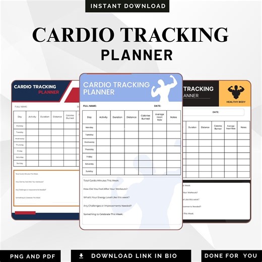 Cardio Tracking Planner Printable | Running Cycling & Cardio Log | Fitness Progress   Endurance Tracker PDF PNG Instant Download - Etsy