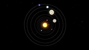 Download Solar system with planets orbiting the sun in deep space. Top view. for free