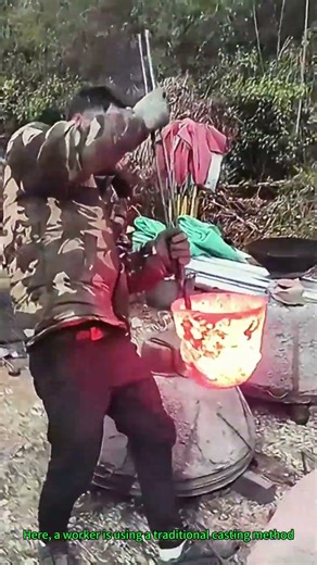 Traditional Casting Technique: Shaping Molten Metal by Hand