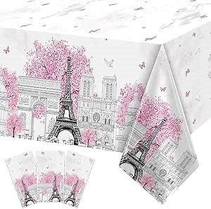 Amazon.com: ZOIIWA 3 Pieces Paris Eiffel Tower Tablecloths Pink Paris Theme Eiffel Tower Plastic Disposable Rectangle Table Covers for Baby Shower Wedding Girl Birthday Party Favors Decorations Supplies : Home & Kitchen