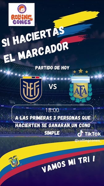 Hoy juega nuestra selección ⚽️🥳 ATENCIÓN!! Las 3 primeras personas que acierten en el marcador se llevarán un cono simple GRATIS … así que dale comenta por qué Rolling Cones te quiere premiar 💜⚽️✨🍧 #futboltiktok #ecuador #argentina #eliminatorias #postresdeliciosos #helado #praga #regalo #quito_ecuador #nortedequito #surdequito #fyppppppppppppppppppppppp #viraltiktok