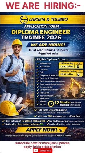 L&T Diploma Engineer Trainee 2025-2026 🔥 Application Form Out | PAN India | 12 Months Training