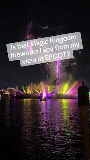 POV: You discovered a Disney secret most guests miss… 👀✨ When the nighttime fireworks start at the same time at EPCOT and Magic Kingdom Park, head to the backside of the World Showcase Lagoon and you can watch both shows lighting up the sky at once! 🎆🎇 Two parks. Two fireworks shows. One magical view. 💫 #DisneyTips #DisneyFireworks #DisneyMagic #WaltDisneyWorld #mickeyguru_lacie