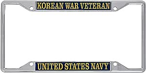 Desert Cactus US Navy Korean War Veteran License Plate Frame Car Tag Holder for Front or Back of Car Officially Licensed Metal United States