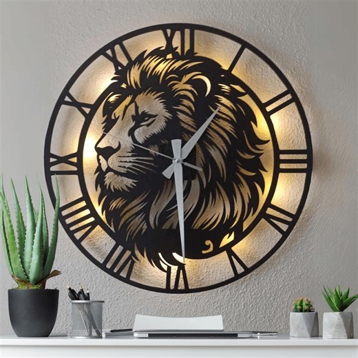 Lion Design LED Lighted Black Wall Clock 40 Cm - Etsy