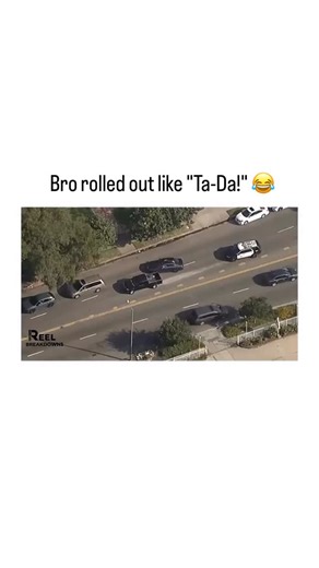 PODCAST VIDEO CLIPS on Instagram: "The video features aerial news footage of a high-speed police chase coming to an end in heavy traffic. After being blocked in by a civilian pickup truck and surrounded by police officers with guns drawn, the suspect decides to surrender in the most dramatic way possible: he climbs out of his car window and performs a perfect forward somersault onto the pavement before lying flat. Hashtags: #PoliceChase #GTA6 #GlitchInTheMatrix #FunnyArrest #livepd"