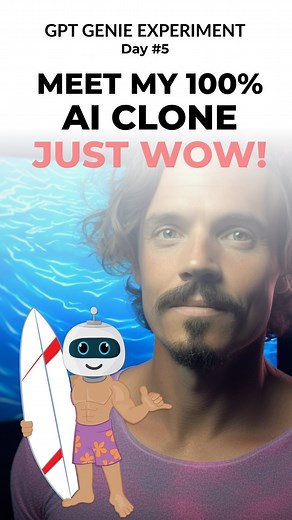 Unveiling My AI Clone: The Future of Content Creation 🌟 I used Midjourney to clone my image, Eleven Labs for my face, and D-ID.com to animate it all together! Witness the AI Revolution with the GPT Genie Experiment on Day 5 🎬 Join the mastermind at www.theAIsurfer.com #ai #chatgpt #artificialintelligence #aianimation #contentstrategy | The Ai Surfer
