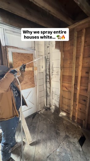 Constructive Services on Instagram: "Ever wonder why we spray fire-damaged homes entirely white before the drywall goes up? This is a critical step in the fire restoration process. We are applying a specialized pigmented shellac sealer to every inch of the exposed wood framing. While it looks like a fresh coat of paint, it’s actually an industrial-strength odor blocker. Fire damage leaves behind soot and heavy smoke odors that penetrate deep into the wood. If you don’t seal the studs properly, t