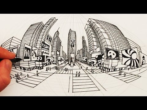 How to Draw in 5-Point Perspective: Times Square New York City