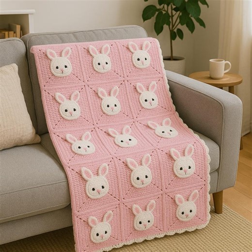 Crochet Bunny Blanket Pattern - Baby Afghan PDF - Cute Pink Granny Squares - Easy Crochet Animal Blanket for Nursery or Shower Gift - Etsy UK