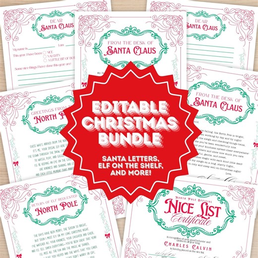 Christmas Letter Bundle | Editable Canva Templates | Santa Letter, Elf Arrival & Departure, Nice List Certificate, Printable Holiday Letters - Etsy