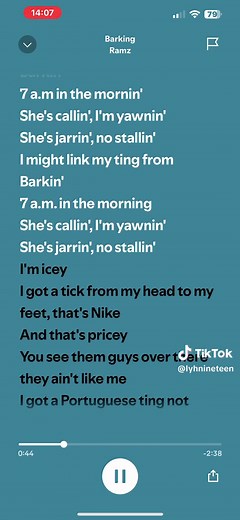 Barking #spotify #lyrics #ramz #imightlinkmytingfrombarking #7amintgemorning #shescallingimyawning #7ambarking