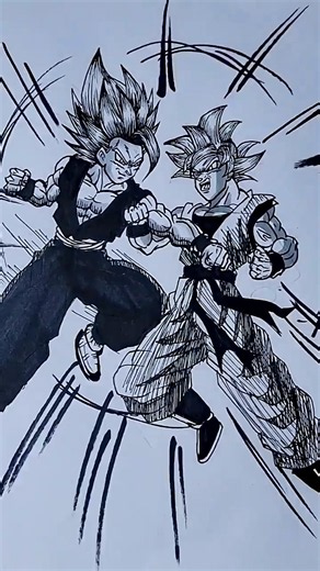 Goku MUI vs Beast Gohan,Stickman to anime Drawing #artist #anime #drawing #dragonball #goku #shorts