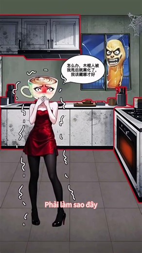 người que hóa đen truy đuổi! giúp cà phê tiểu thư trốn trong lò nướng. #gaming #anime #funny