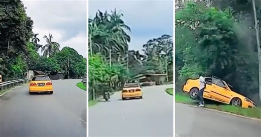 M’sian Tries to Show Off Driving Skills on Kedah Kampung Road, Ends Up “Drifting” Into a Longkang