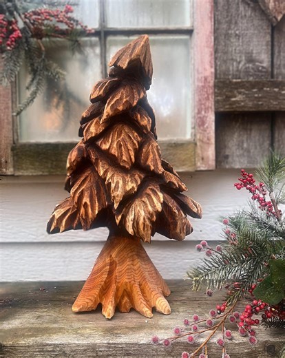 Hand Carved Cedar Tree - Etsy