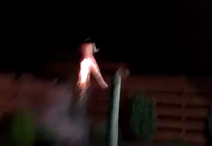 Moment firework EXPLODES in garden after Scots lads strap DOLL to rocket