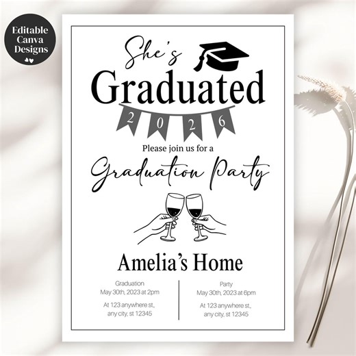 Graduation Party Invitation Template, High School 2026 Grad Party Invite Template, Editable and Customizeable Canva Design,digital Download - Etsy