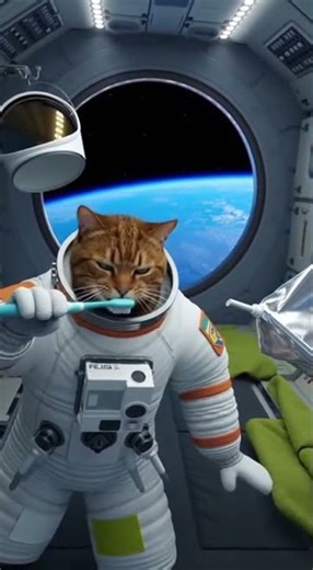 Astronaut Cat Morning Routine – ASMR Toothbrushing!#CatASMR #AstronautCat #MorningRoutine #ASMRBrush
