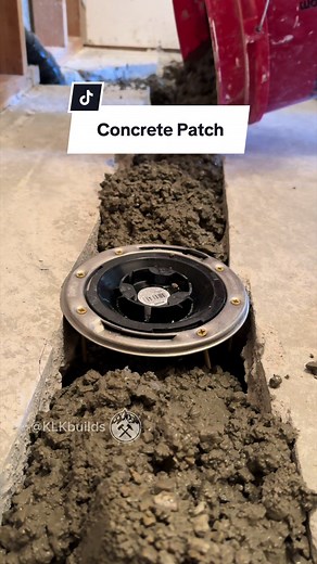 Patching the basement floor after installing the new bathroom plumbing. Made a DIY concrete vibrator with my sawzall and PVC to help fill the voids. Next step is running the water lines. #DIYrenovation #basementremodel #bathroombuild #constructiontok #homeimprovement