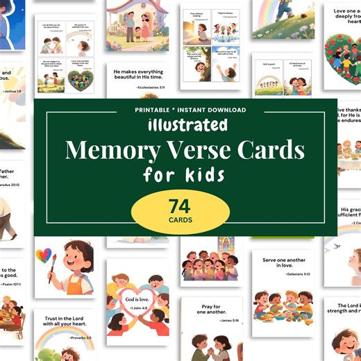 Illustrated Bible Memory Verse Cards for Kids • Printable Scripture • Christian Classroom • Family Devotions • Bible Verses • | Gift Set - Etsy