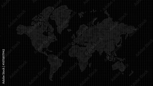 Digital tech map animation on halftone effect, futuristic world map animation suitable as a background for virtual worlds, networking links, holograms, and cyber security.