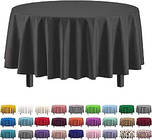 Exquisite Party Solids 12-Pack Premium Plastic Tablecloth 84in. Round Table Cover - Black