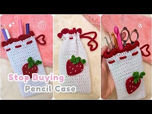 cute💕Try This New Crochet Pencil Case🍓Strawberry Drawstring Pouch For Uni Or School