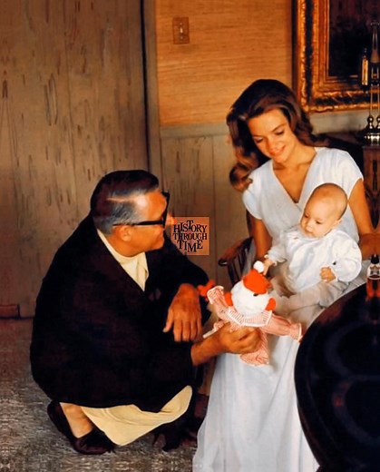 "Cary Grant and his fourth wife, Dyan Cannon, are photographed with their daughter, Jennifer, at their California home circa 1966, during one of the few public moments the famously private actor shared with his family. Grant, born Archibald Leach, had become a Hollywood icon by then, known for roles in classics like North by Northwest and Charade. His marriage to Cannon, nearly 33 years his junior, had captivated tabloids when they wed in Las Vegas in 1965. Jennifer, born in February 1966, was t