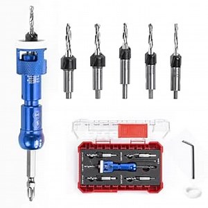 Countersink Drill Bit Set for Woodworking, 5pcs 82°Carbide Tipped Countersink Bit w/Adjustable Depth Stop &1/4 Quick Release Hex Shank,Countersink &Screw W/Same Bit,Carpentry Pilot Screw Hole Set