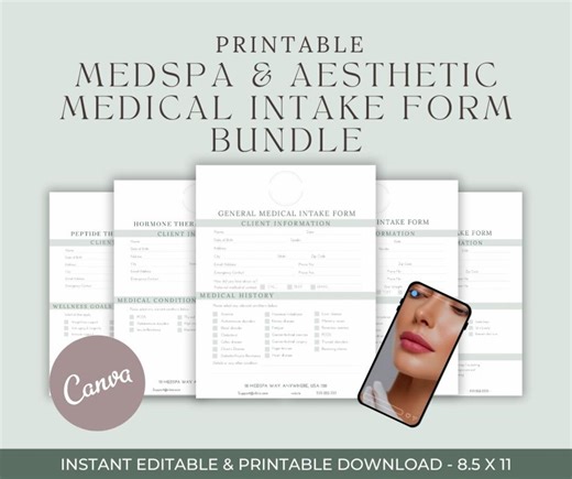 5-pack Medical Intake Forms for Medspas & Nps | General, Weight Loss, Hormones, Peptides, Aesthetics | Editable Canva Templates - Etsy