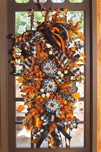 Halloween Fall Door Swag | Handmade, Designer Ribbon & Floral Décor With Sparkle - Etsy