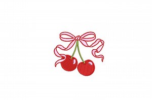 Ribbon Bow Cherries Embroidery Design - Machine Embroidery Instant Download File - Cherries Coquette Bow - 3x3 Inches - Etsy