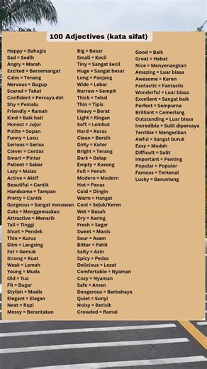 100 Adjectives Bahasa Inggris — Daftar Kata Sifat Lengkap