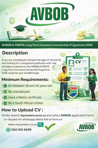 Avbob learnership!! Apply through mycareers.co.za #job #jobsearch Tag a friend who need this!!