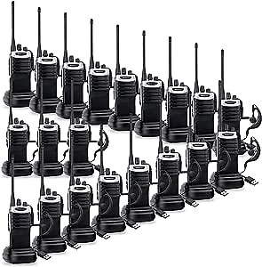 Retevis RT7 Adults Walkie Talkies 20 Pack,Rechargeable 2 Way Radio Long Range, Business Two Way Radios with Earpiece,Flashlight VOX Handfree Alarm,for Retail School Manufacturing Security Black