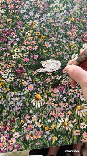 Katie Bryant | KT’s Canvases on Instagram: "GUYSSSSSS We’re the same person ok also I will not do more with pets but I want to do a little fox and other forest creatures in flower fields!!!! I also have a book to dream up #ktscanvases #mixedmediaart #floralpainting #colorfulart #abstractflowers #mixedmediapainting"
