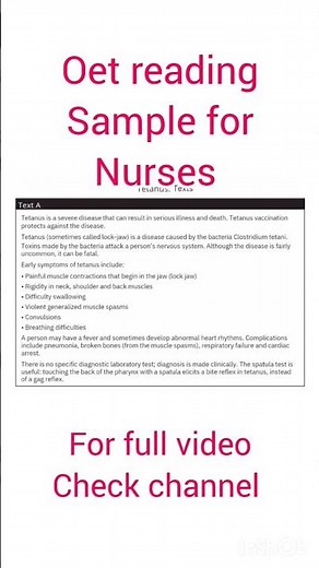 OET reading sample for nurses/OEt reading mock test /OEt practice #nursetraining #nursingacademy