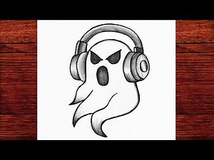 Cute Ghost with Headphones Drawing | Easy Outline to Shading Pencil Tutorial